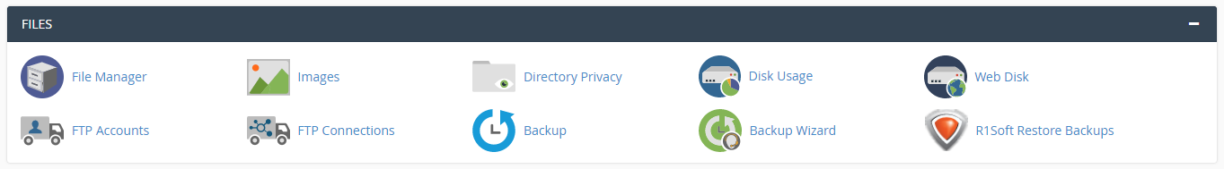 cPanel section for File management tools